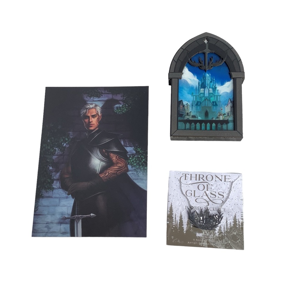 Throne of Glass Lot Bookish Box Window Art Terrasen Necklace New Merch Items TOG